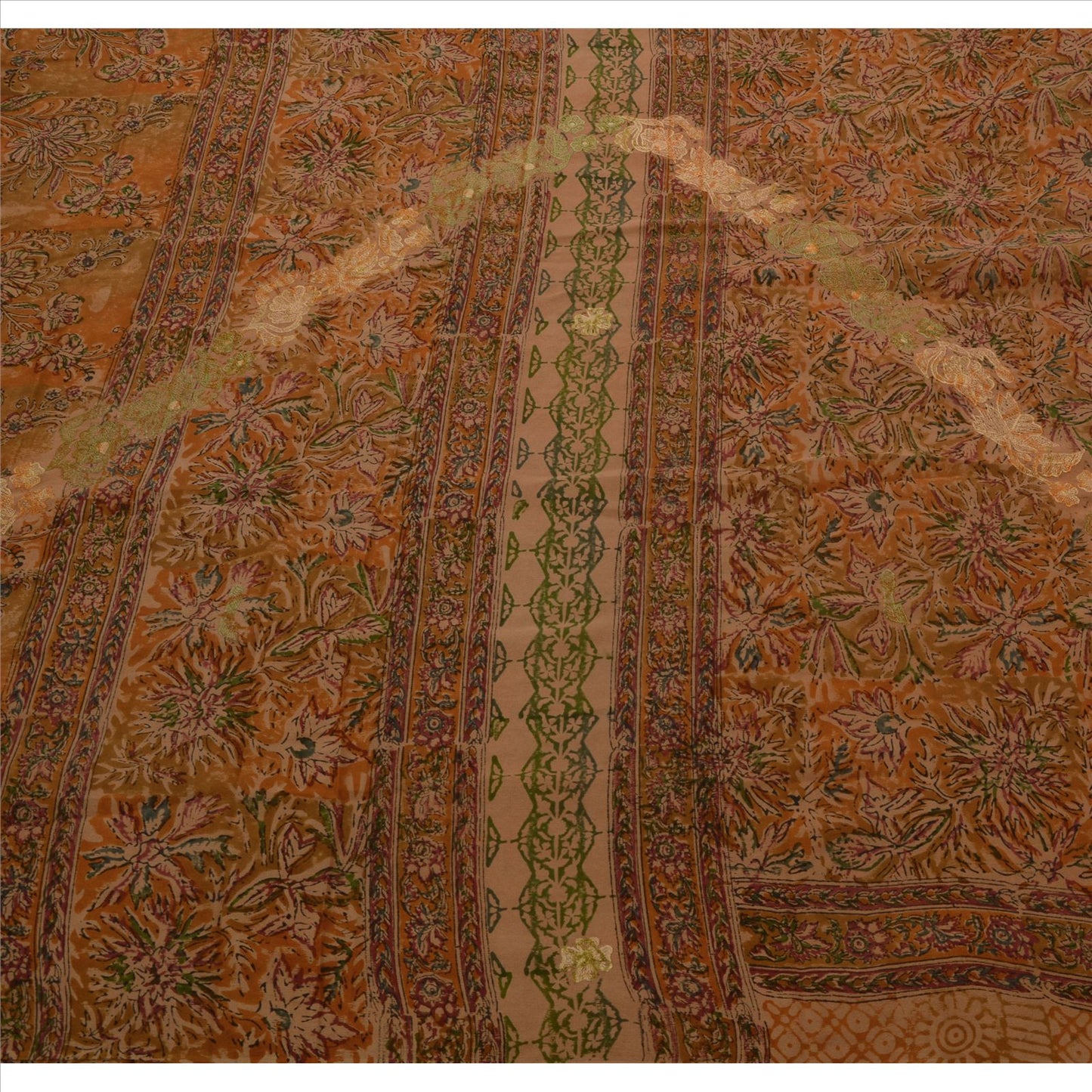 Sanskriti Vintage Indian Saree 100% Pure Crepe Silk Embroidered Sustainable Fabric Sari