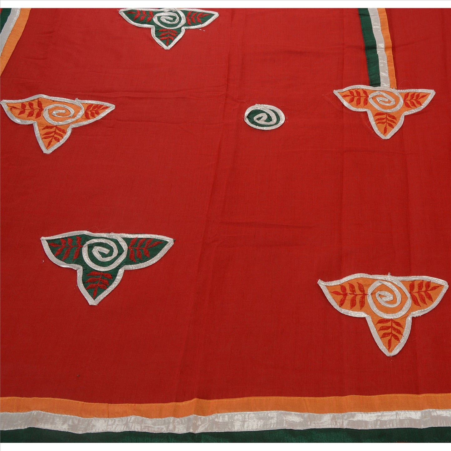 Sanskriti Vintage Indian Saree Art Silk Embroidered Red Craft Sustainable Fabric Ethnic Sari