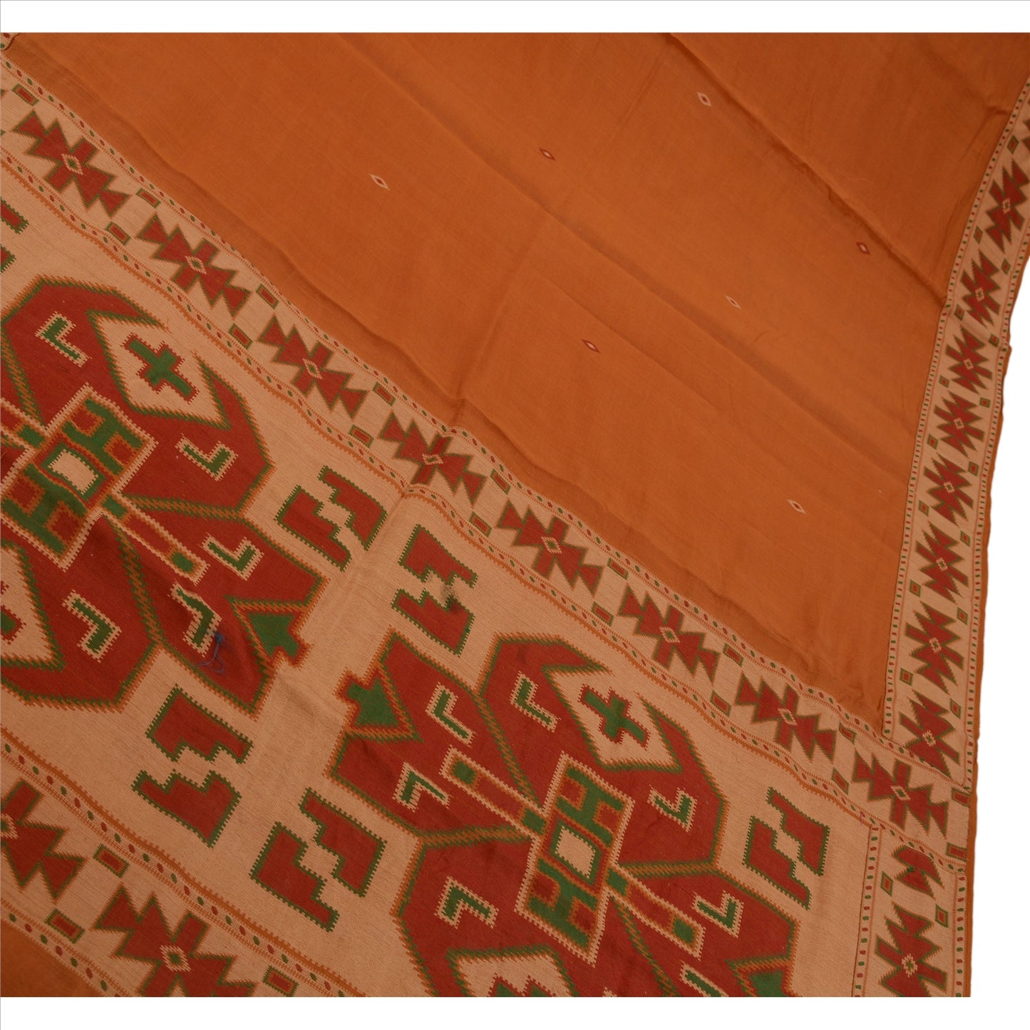 Sanskriti Vintage Indian Saree Cotton Blend Woven Orange Craft Sustainable Fabric Sari