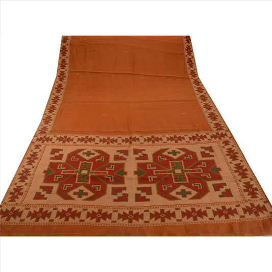 Sanskriti Vintage Indian Saree Cotton Blend Woven Orange Craft Sustainable Fabric Sari