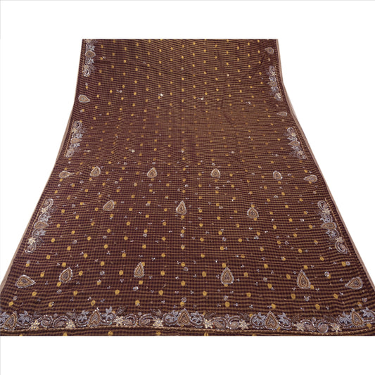 Sanskriti Vintage Indian Saree Georgette Hand Beaded Woven Sustainable Fabric Gota Cultural Sari