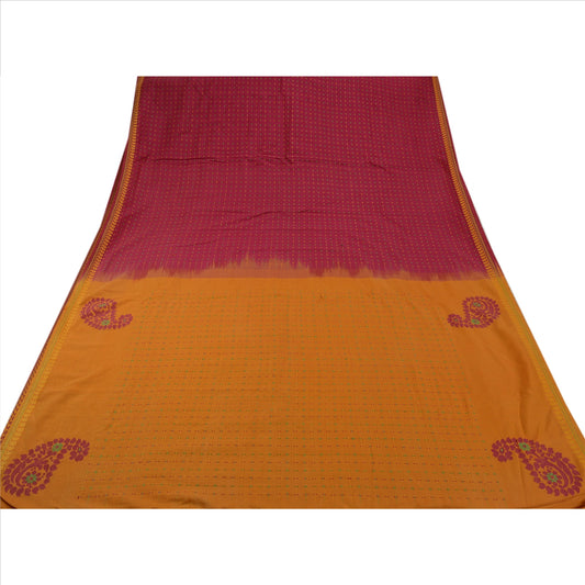 Sanskriti Vintage Pink Indian Saree Cotton Blend Hand Embroidered Craft Sustainable Fabric Sari