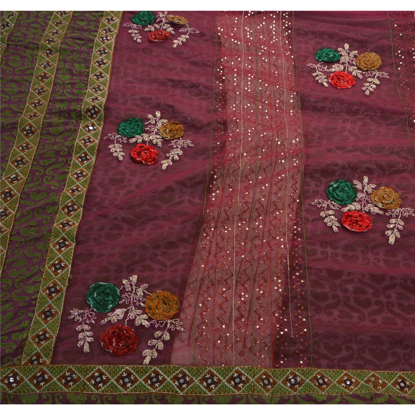 Sanskriti Vintage Lilla Sari Georgette Broderet Bæredygtigt Stof Premium Etnisk Sari