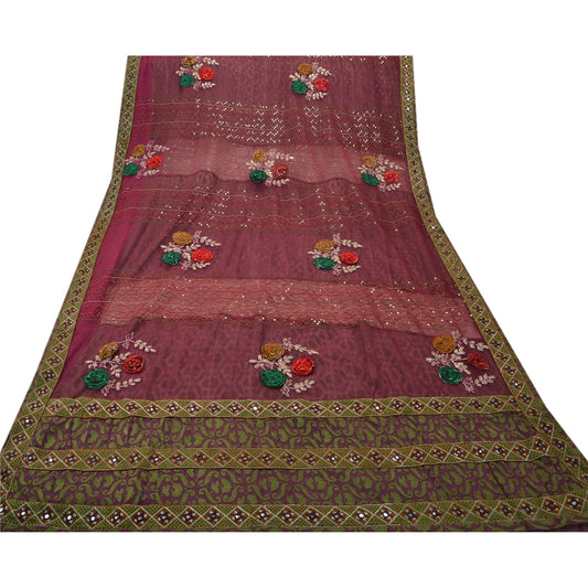 Sanskriti Vintage Purple Saree Georgette Embroidered Sustainable Fabric Premium Ethnic Sari