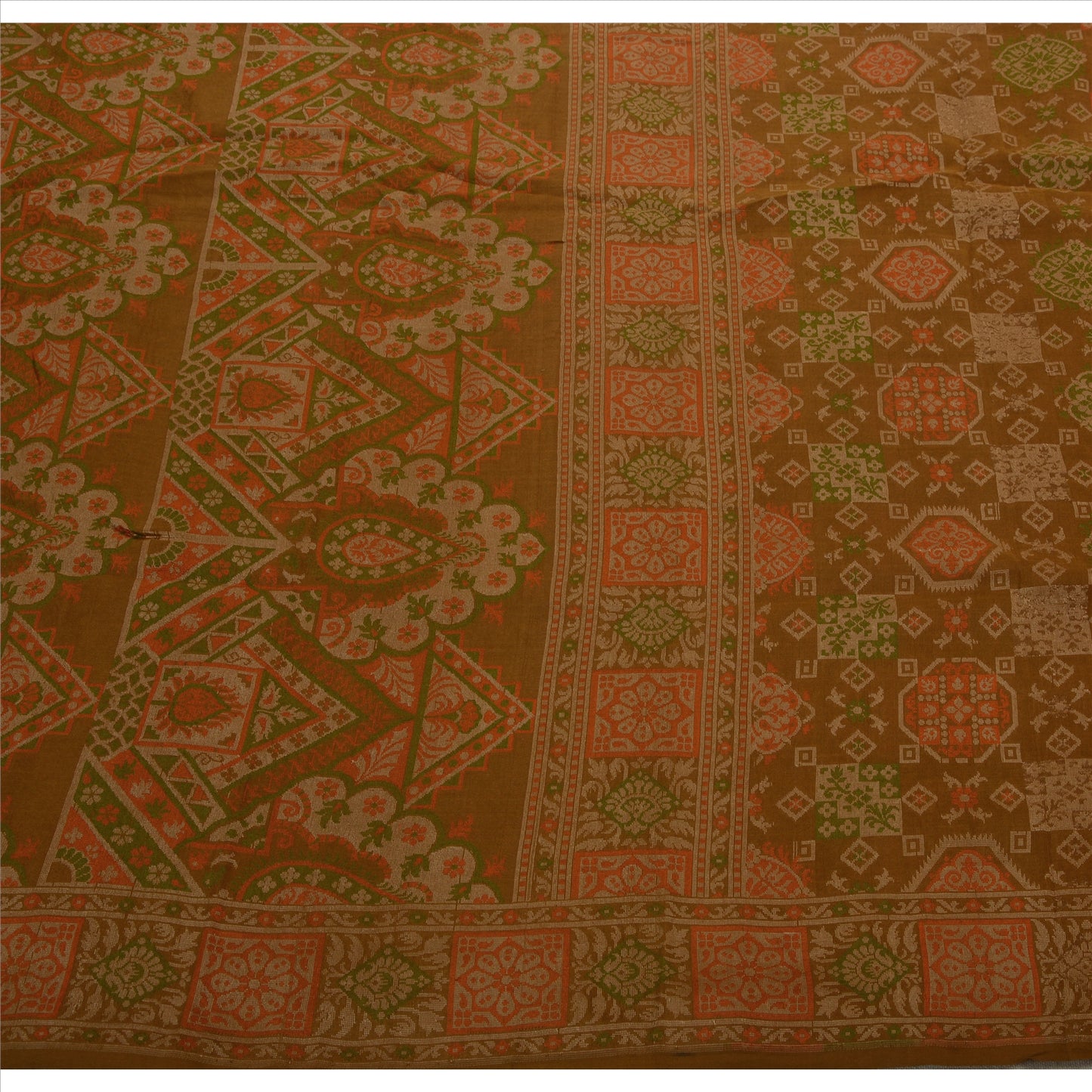 Sanskriti Vintage Indian Saree 100% Pure Silk Brown Woven Craft Sustainable Fabric Floral Ethnic Sari