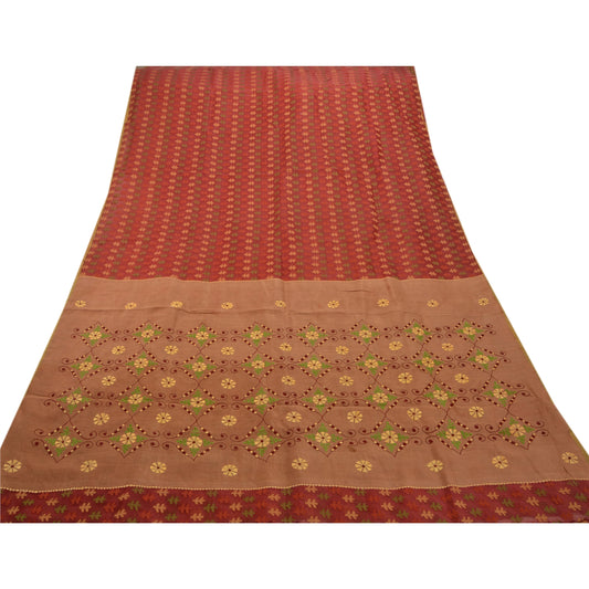 Sanskriti Vintage Indian Saree 100% Pure Organza Silk Embroidered Sustainable Fabric Sari