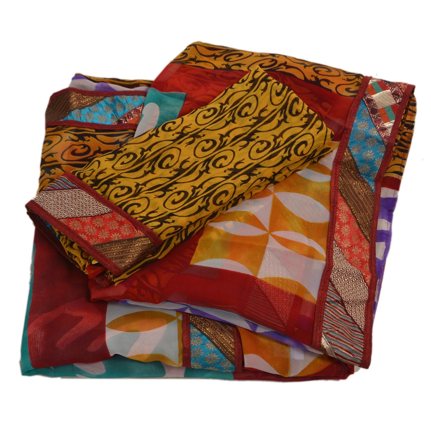 Sanskriti Vintage Sari Georgette Broderet Bæredygtigt Stoff Premium Etnisk Sari med Blusedel