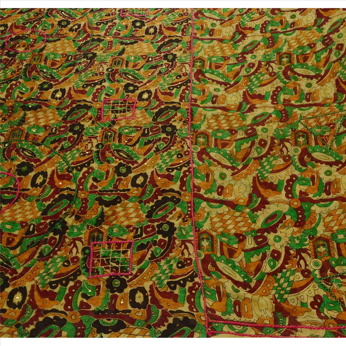 Sanskriti Vintage Indian Saree Art Silk Hand Beaded Woven Sustainable Fabric Zari Sari