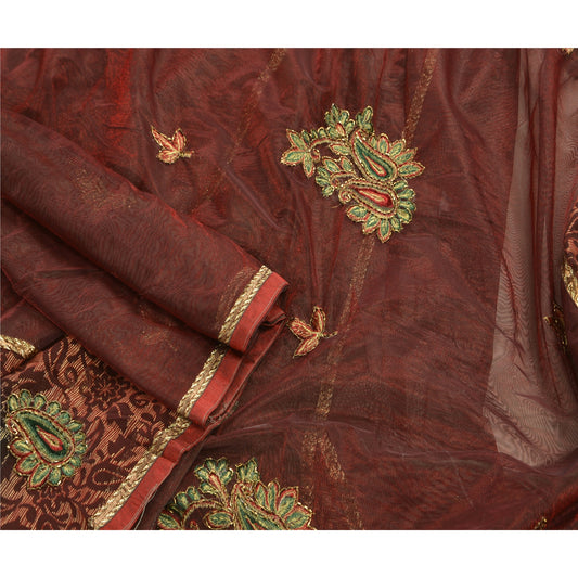 Sanskriti Vintage Indian Saree Net Mesh Hand Beaded Craft Sustainable Fabric Premium Sari