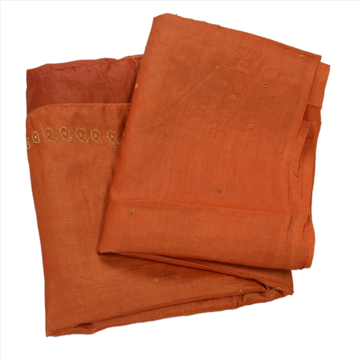Sanskriti Vintage Indian 100% Pure Silk Saree Hand Embroidered Orange Sustainable Fabric Sari