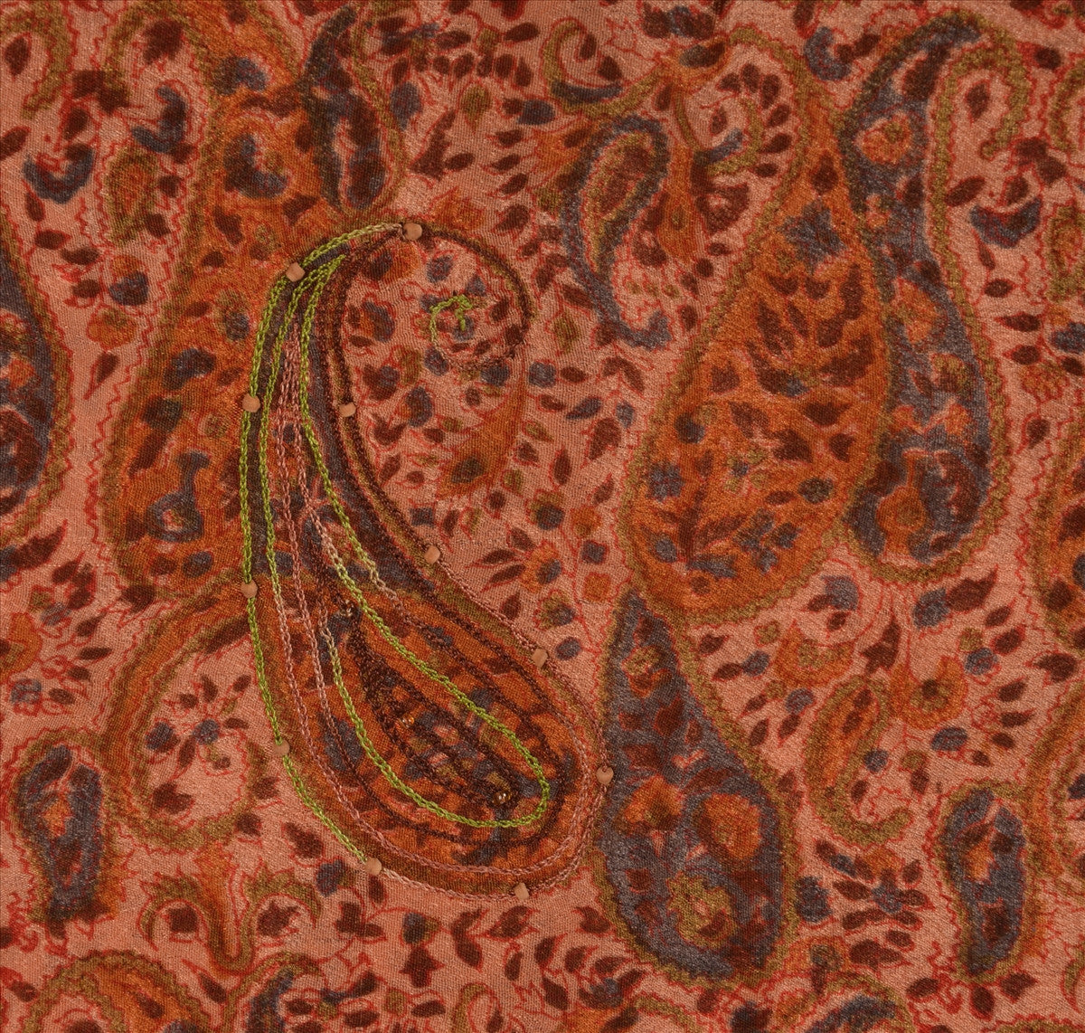 Sanskriti Vintage Indian Saree 100% Pure Silk Hand Beaded Peach Craft Sustainable Fabric Sari