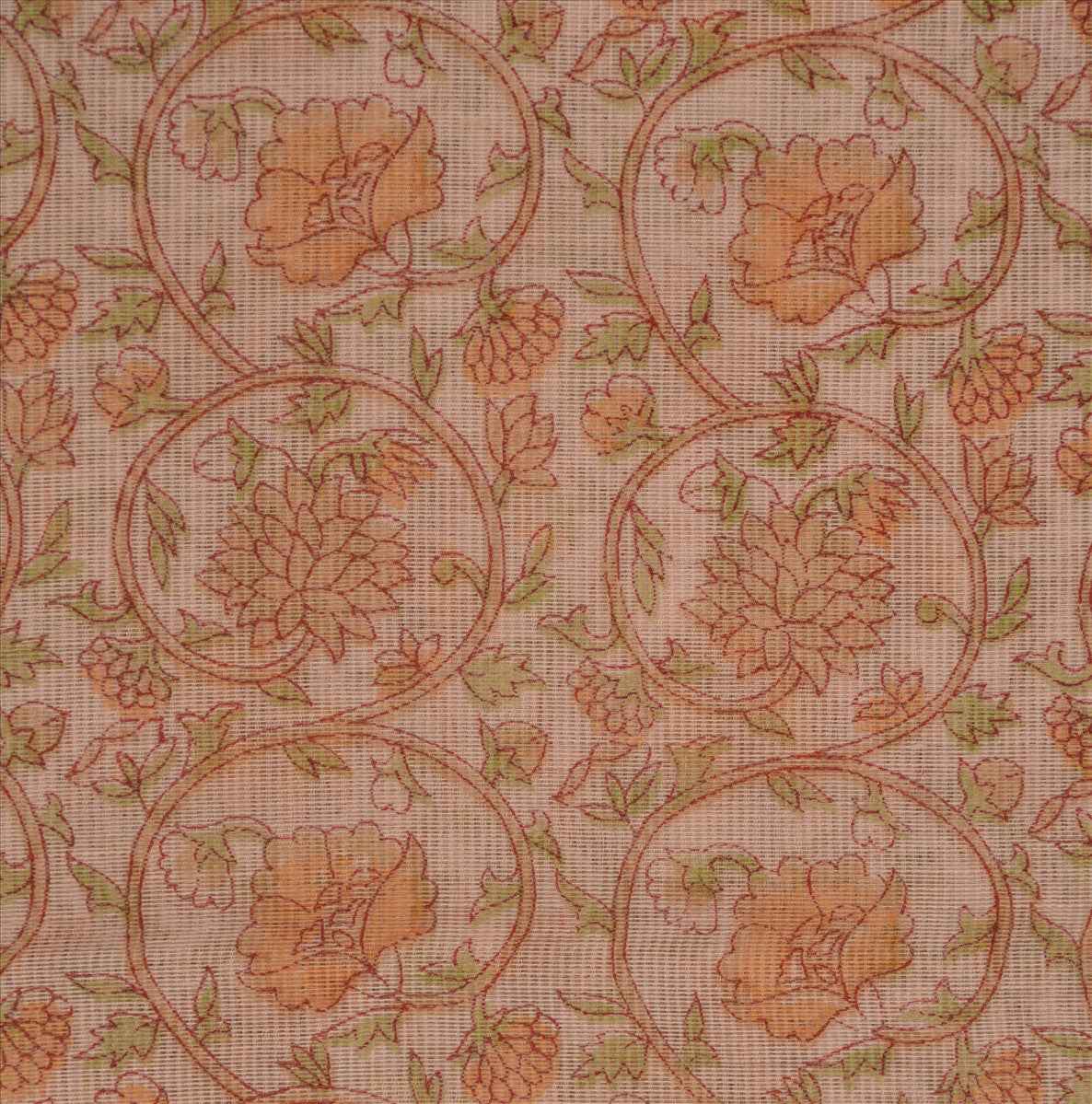 Sanskriti Vintage Indian Saree Art Silk Printed Cream Craft Sustainable Fabric Ethnic Sari