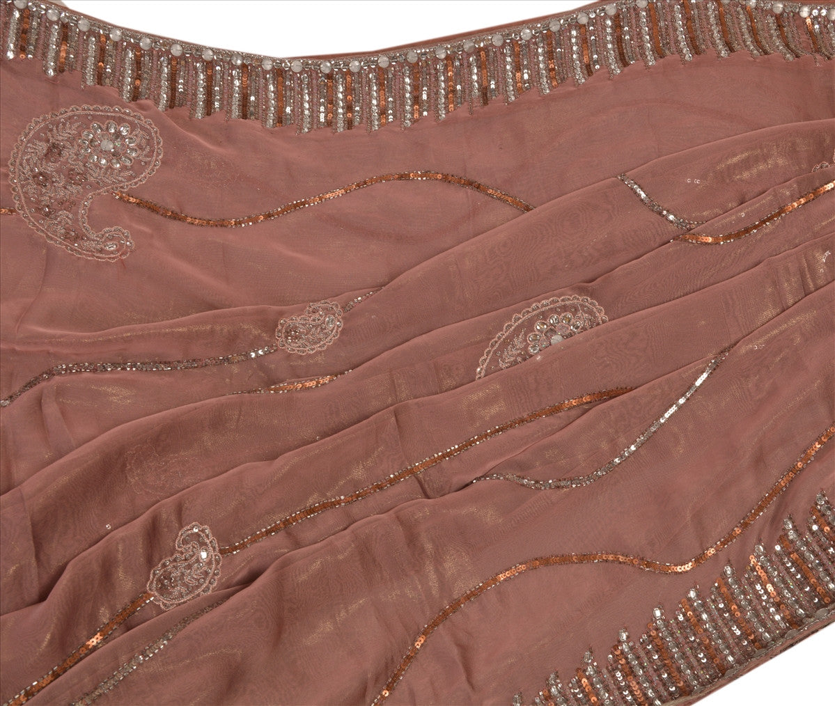 Sanskriti Vintage Indian Saree Art Silk Hand Embroidery Craft Sustainable Fabric Sequins Sari