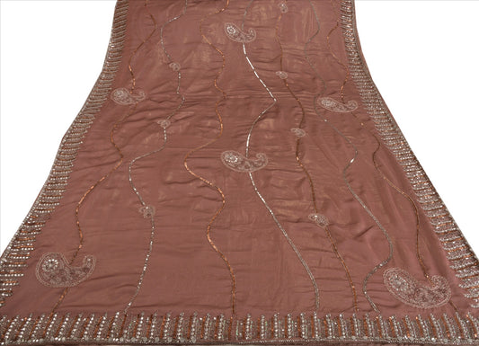 Sanskriti Vintage Indian Saree Art Silk Hand Embroidery Craft Sustainable Fabric Sequins Sari