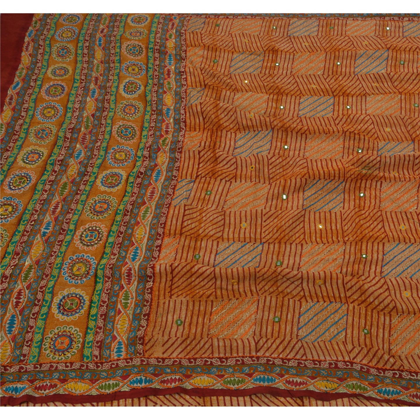 Санскритское винтажное этническое сари из чистого крепированного шелка с вышивкой из экологически чистой ткани премиум-класса