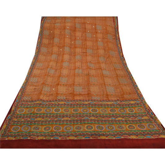 Sanskriti Vintage Ethnic Saree Pure Crepe Silk Embroidered Sustainable Fabric Premium Sari