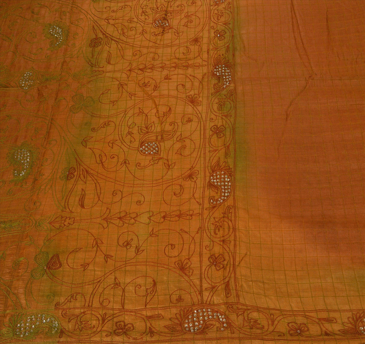 Sanskriti Vintage Indian Saree 100% Pure Silk Hand Beaded Craft Sustainable Fabric Sari