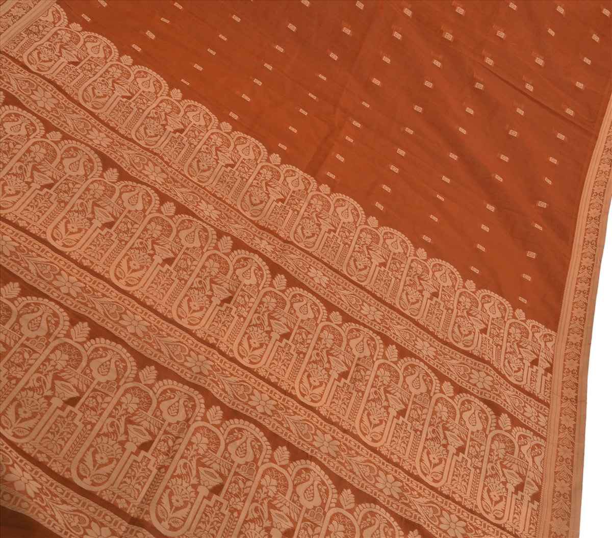 Sanskriti Vintage Indian Saree Art Silk Woven Brown Craft Sustainable Fabric Sari