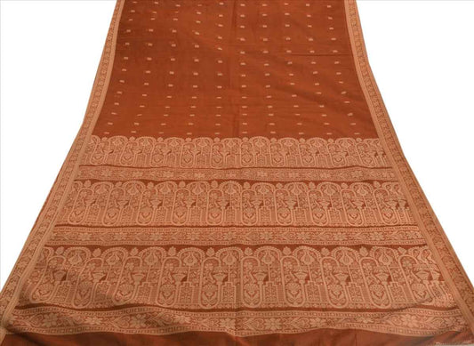 Sanskriti Vintage Indian Saree Art Silk Woven Brown Craft Sustainable Fabric Sari