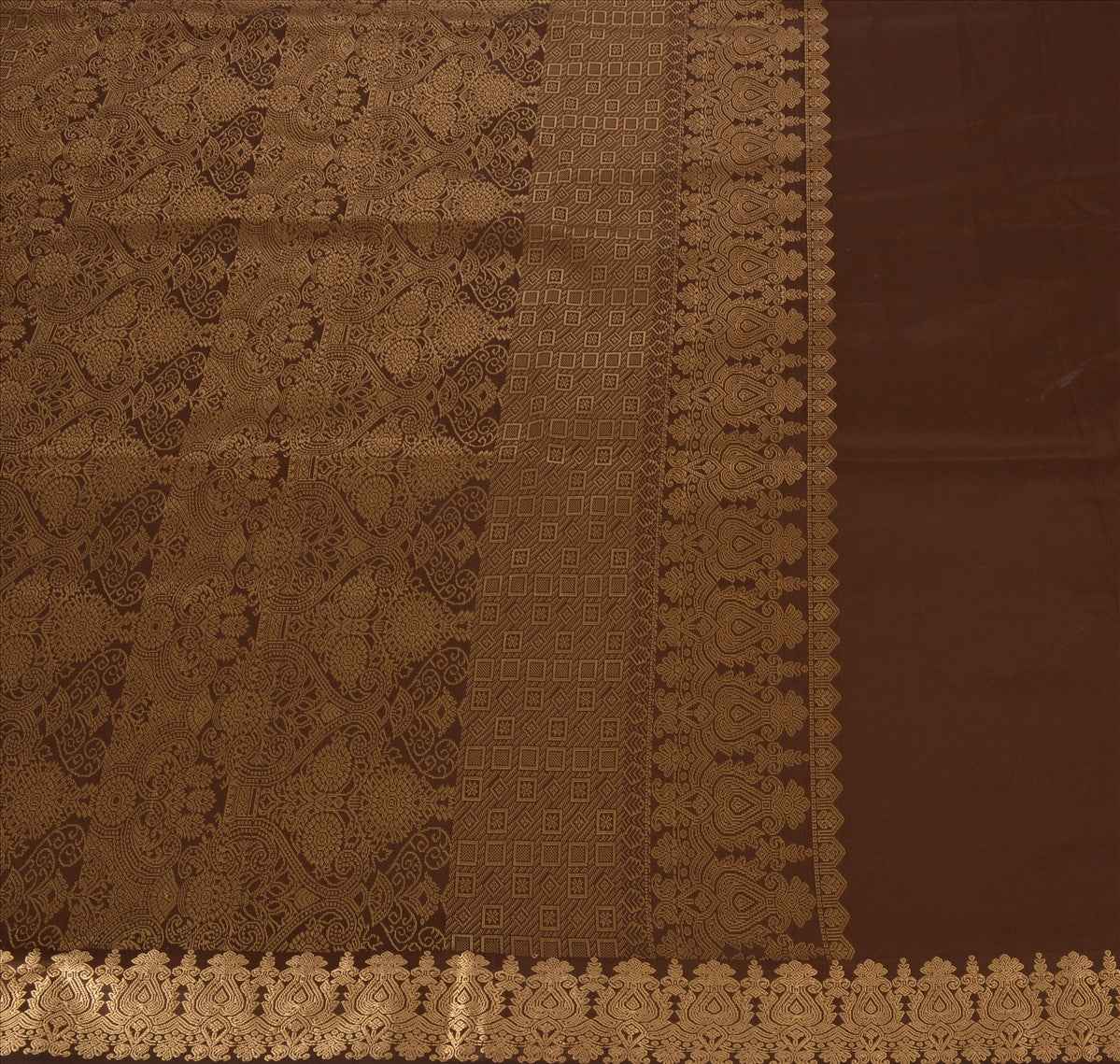 Sanskriti Vintage Indian Saree Art Silk Woven Brown Craft Sustainable Fabric Cultural Sari