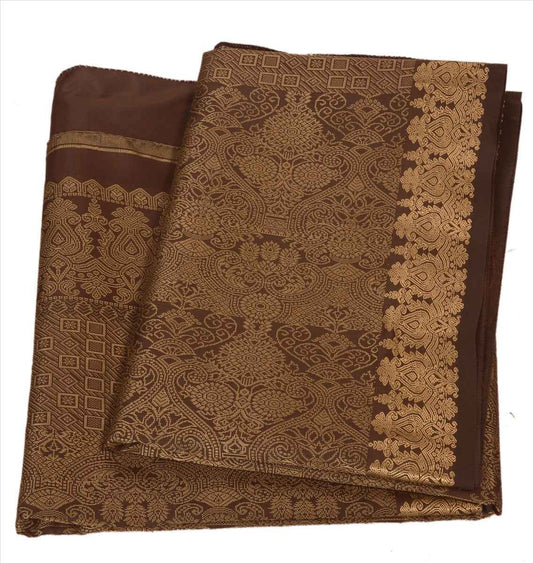 Sanskriti Vintage Indian Saree Art Silk Woven Brown Craft Sustainable Fabric Cultural Sari