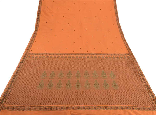 Sanskriti Vintage Indian Saree Art Silk Woven Saffron Craft Sustainable Fabric Ethnic Sari