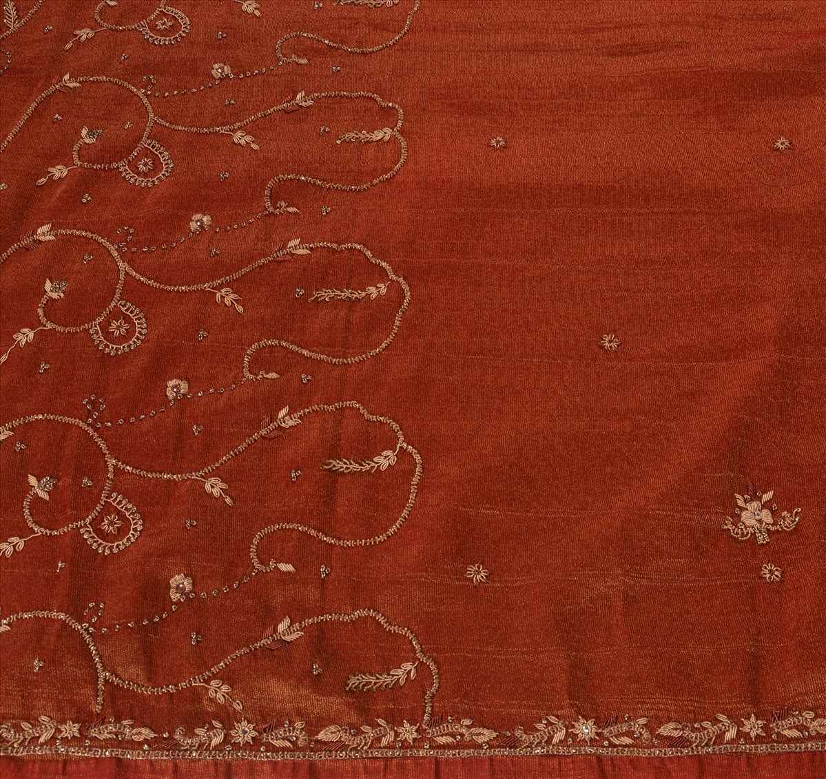 Sanskriti Vintage Antique Indian Saree Georgette Hand Embroidery Woven Craft Sustainable Fabric Sari