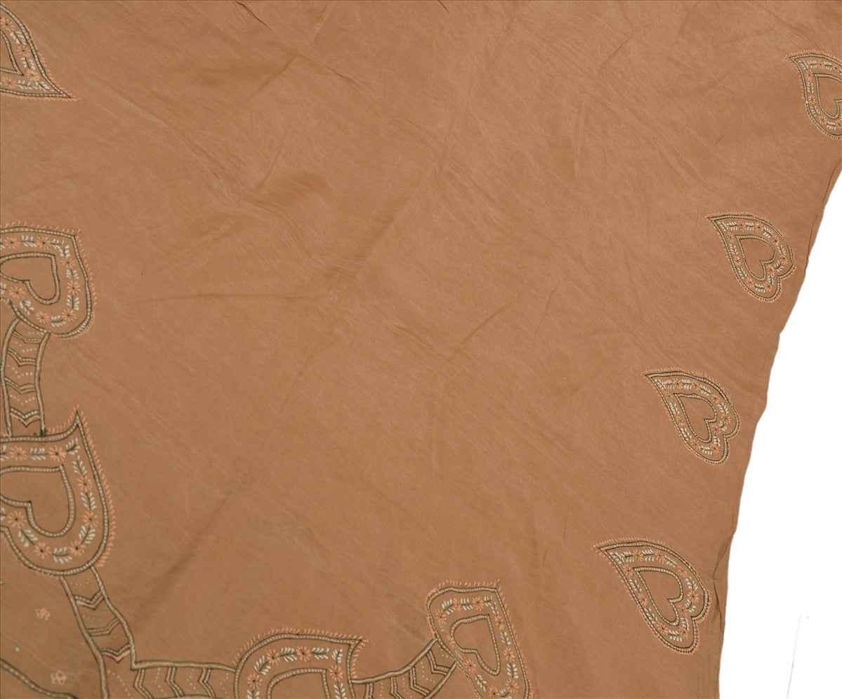 Sanskriti Vintage Indian Saree Art Silk Painted Peach Craft Sustainable Fabric Sari