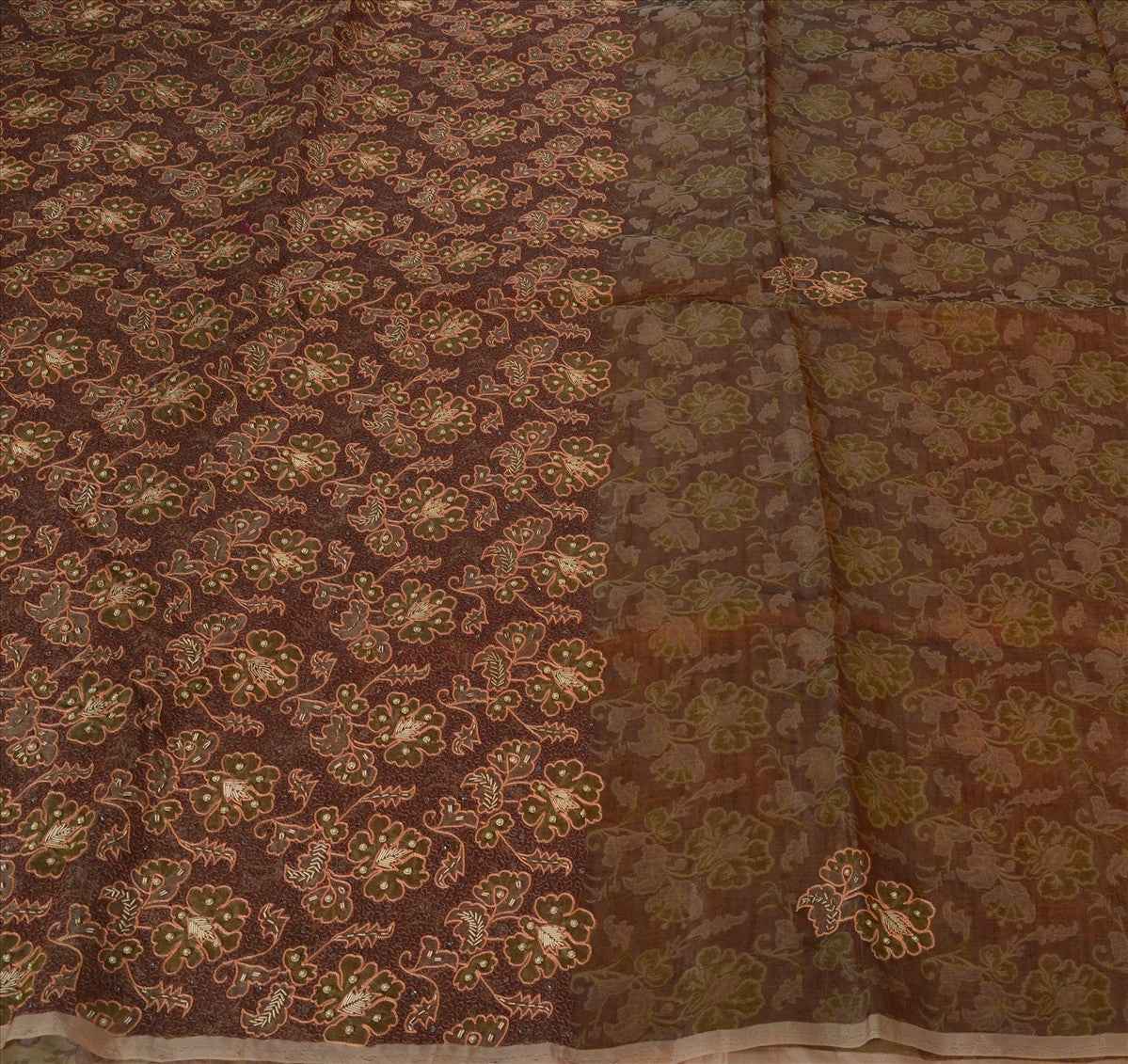 Sanskriti Vintage Indian Saree 100% Pure Organza Silk Hand Beaded Woven Sustainable Fabric Ethnic Sari