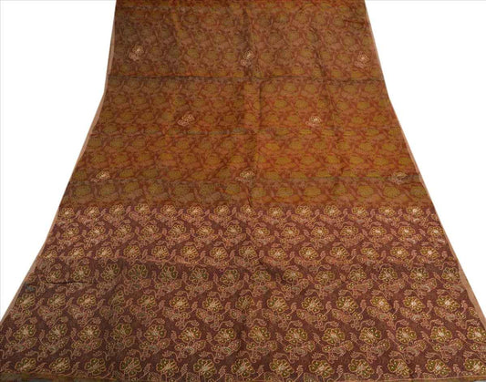 Sanskriti Vintage Indian Saree 100% Pure Organza Silk Hand Beaded Woven Sustainable Fabric Ethnic Sari