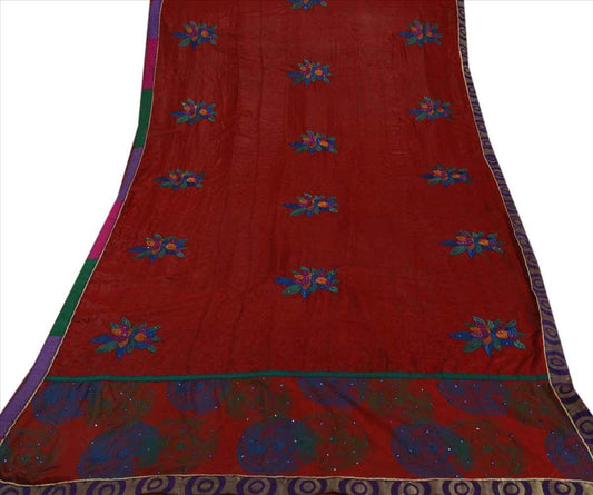 Sanskriti Vintage Indian Saree Art Silk Hand Beaded Craft Sustainable Fabric Cultural Sari