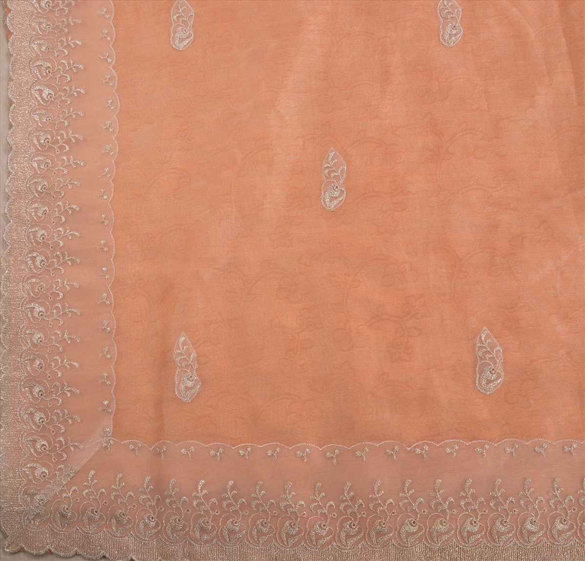 Sanskriti Vintage Antique Vintage Indian Saree Tissue Embroidery Woven Peach Craft Sustainable Fabric Sari