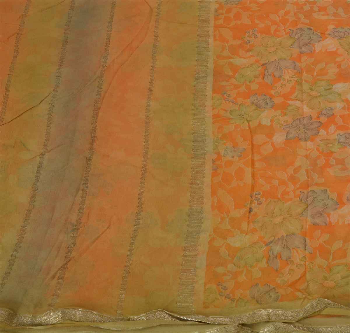 Sanskriti Vintage Indian Saree 100% Pure Georgette Silk Woven Green Craft Sustainable Fabric Sari