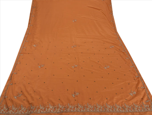 Sanskriti Vintage Indian Saree Art Silk Hand Beaded Peach Craft Sustainable Fabric Sari