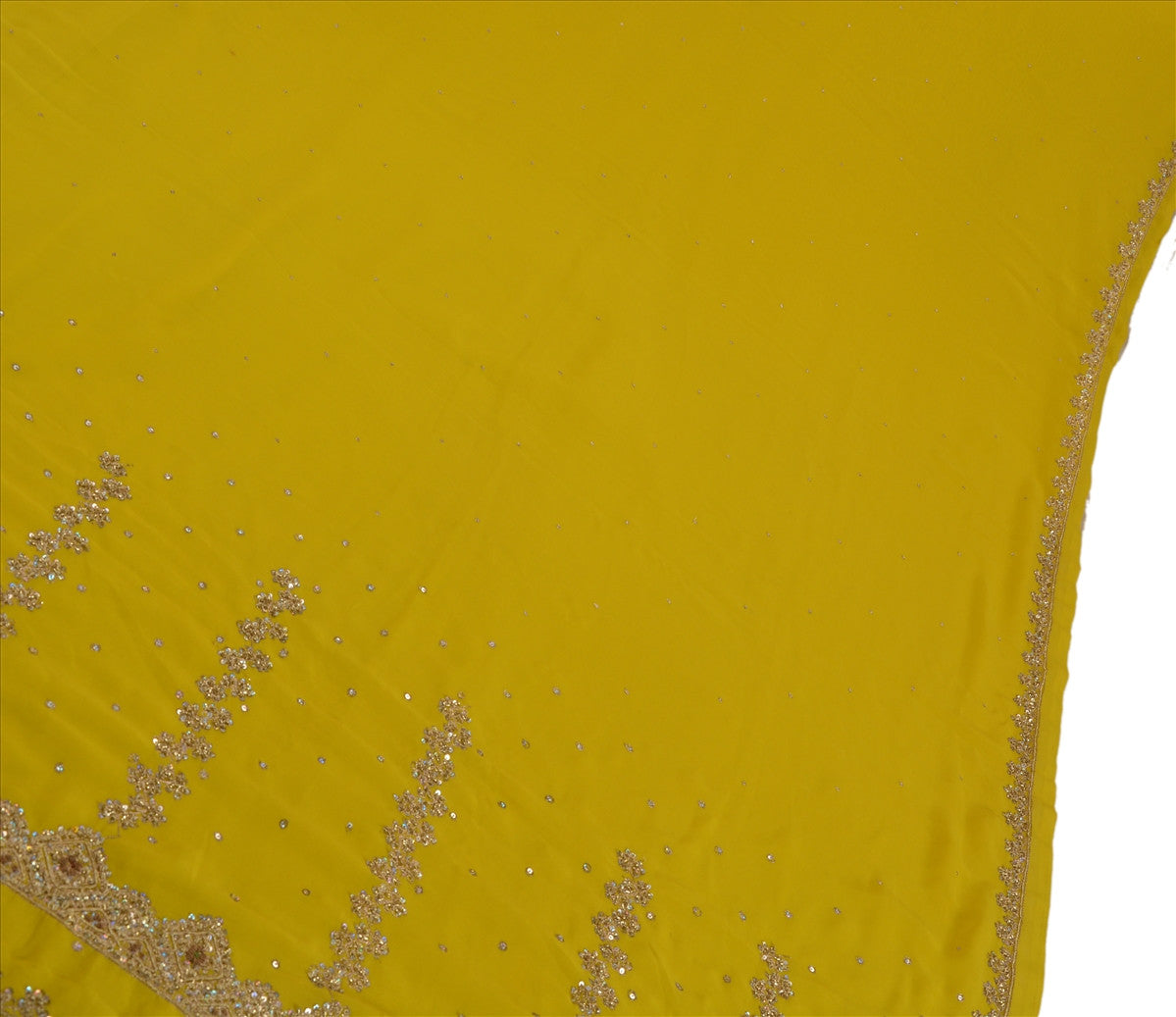 Sanskriti Vintage Antique Indian Saree Georgette Hand Embroidery Green Craft Sustainable Fabric Sari