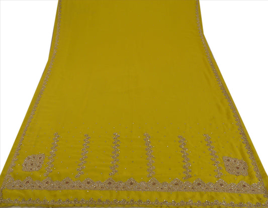 Sanskriti Vintage Antique Indian Saree Georgette Hand Embroidery Green Craft Sustainable Fabric Sari