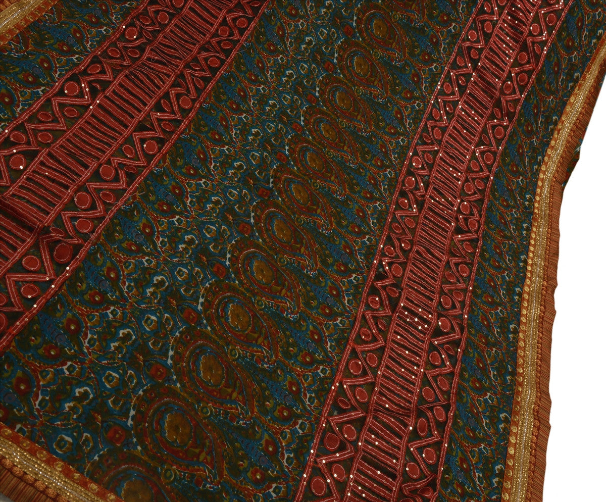 Sanskriti Vintage Indian Saree Georgette Hand Embroidery Craft Sustainable Fabric Sari