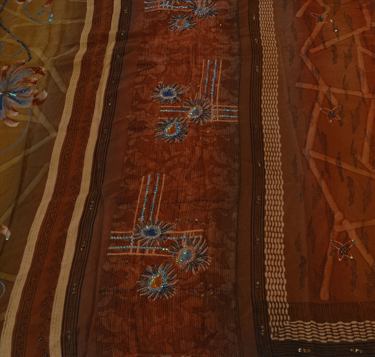 Sanskriti Vintage Indian Saree 100% Pure Crepe Silk Hand Beaded Craft Sustainable Fabric Cultural Sari