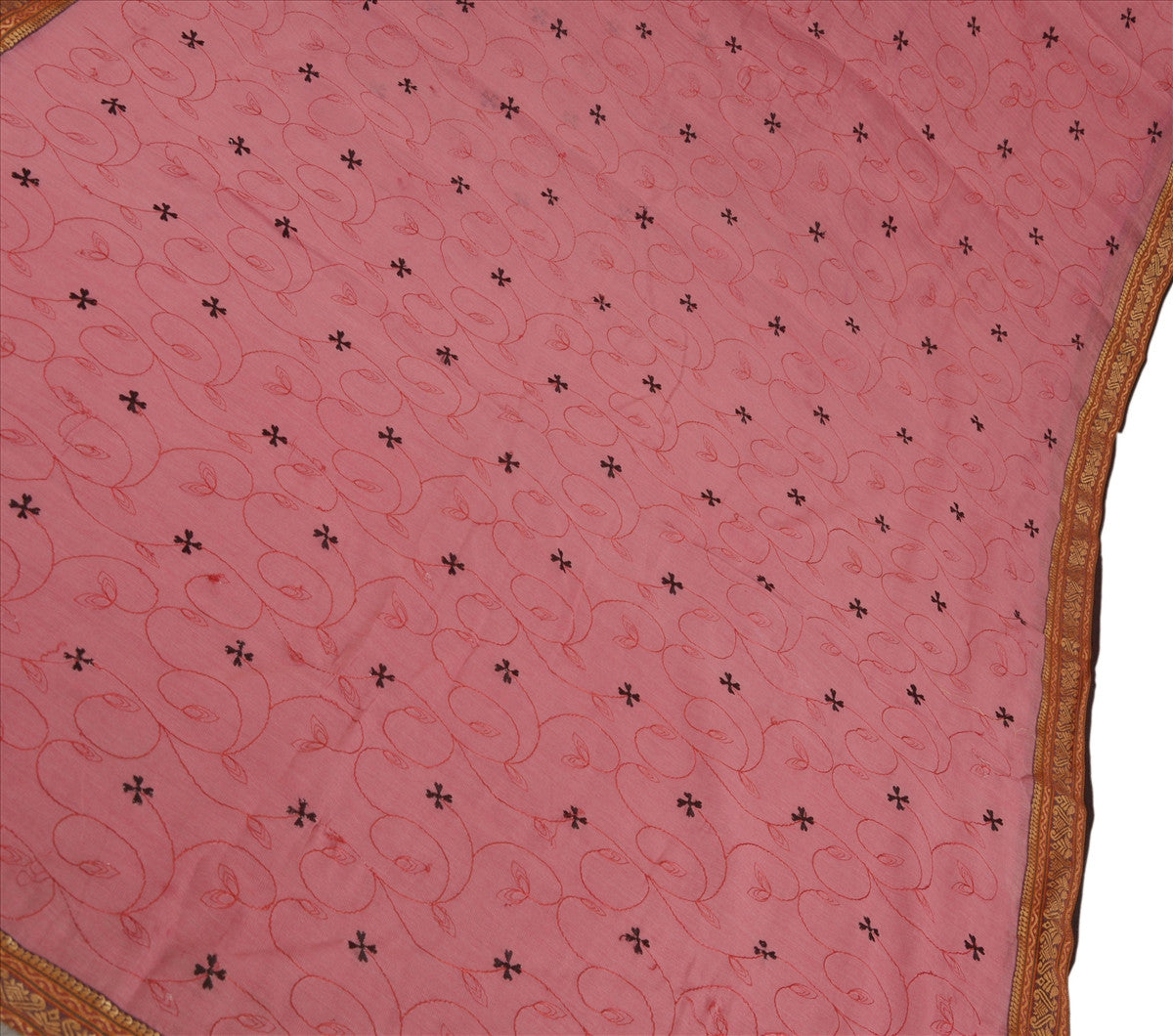 Sanskriti Vintage Indian Saree Cotton Embroidered Pink Craft Sustainable Fabric Sari