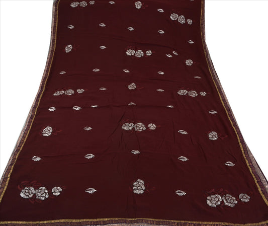Sanskriti Vintage Indian Saree Georgette Hand Embroidery Craft Sustainable Fabric Sari Gota