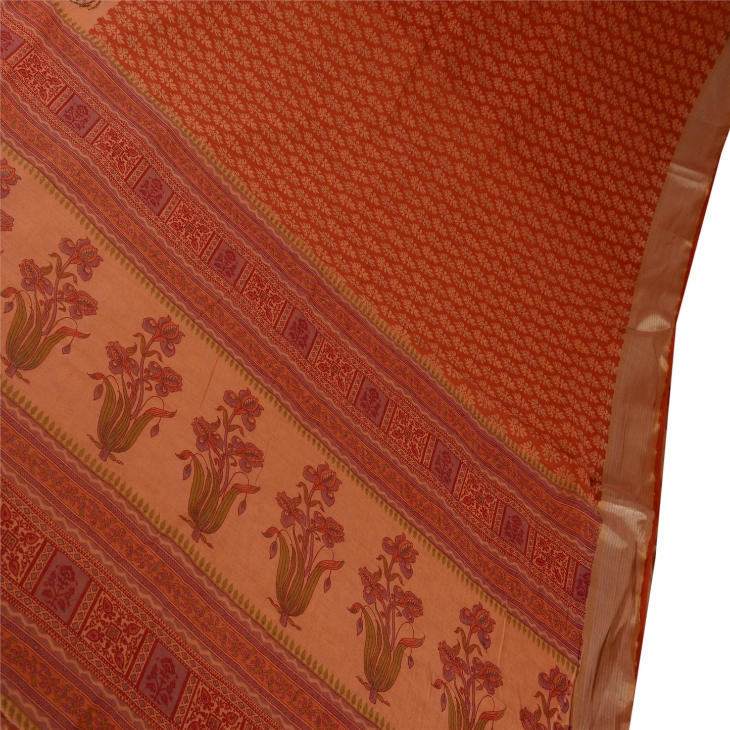 Sanskriti Vintage Indian Saree Cotton Blend Embroidered Peach Craft Sustainable Fabric Sari