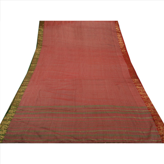 Sanskriti Vintage Indian Saree Cotton Blend Woven Pink Craft Sustainable Fabric Sari Lady