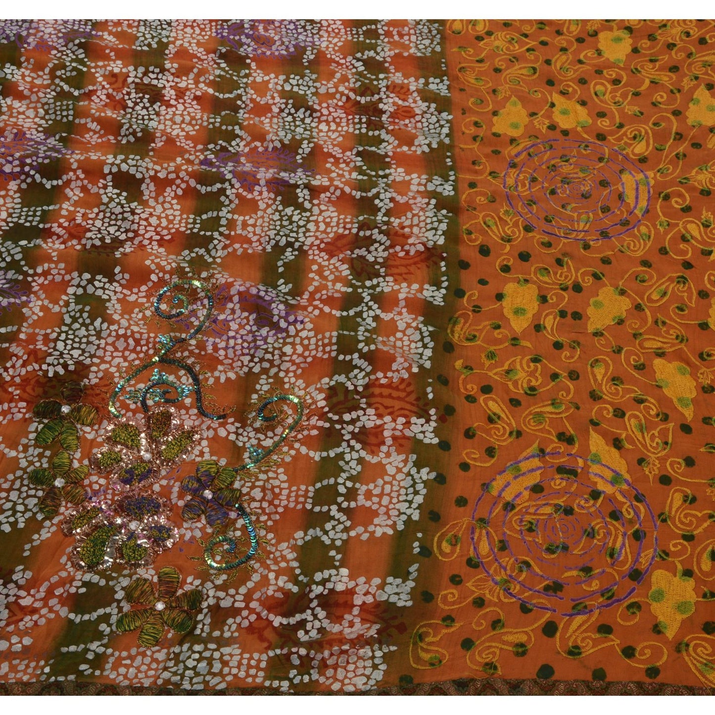 Sanskriti Vintage Antique Vintage Indian Saree Pure Georgette Silk Hand Beaded Sustainable Fabric Sari Sequins