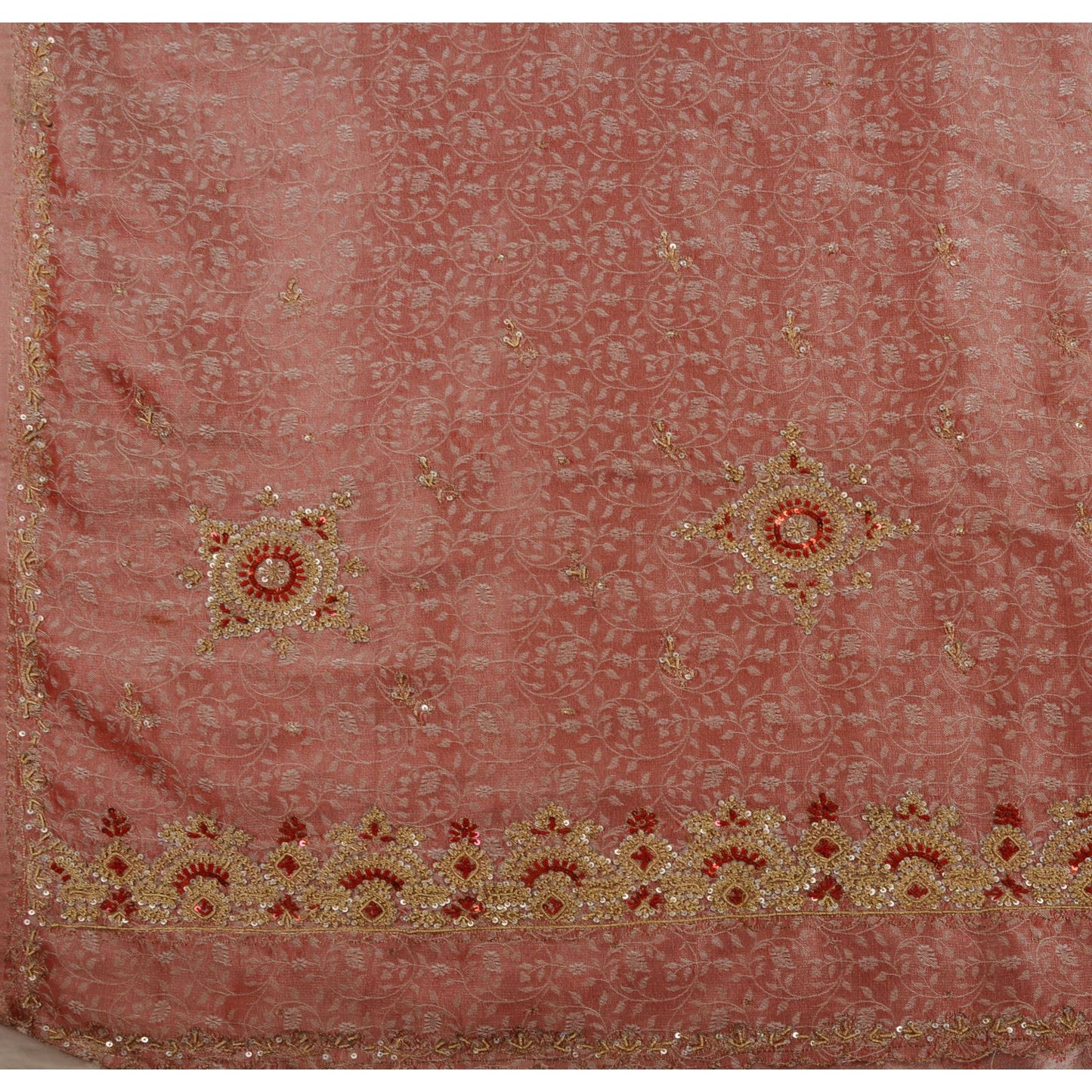 Sanskriti Vintage Indian Saree Tissue Hand Beaded Woven Sustainable Fabric Sari Zardozi