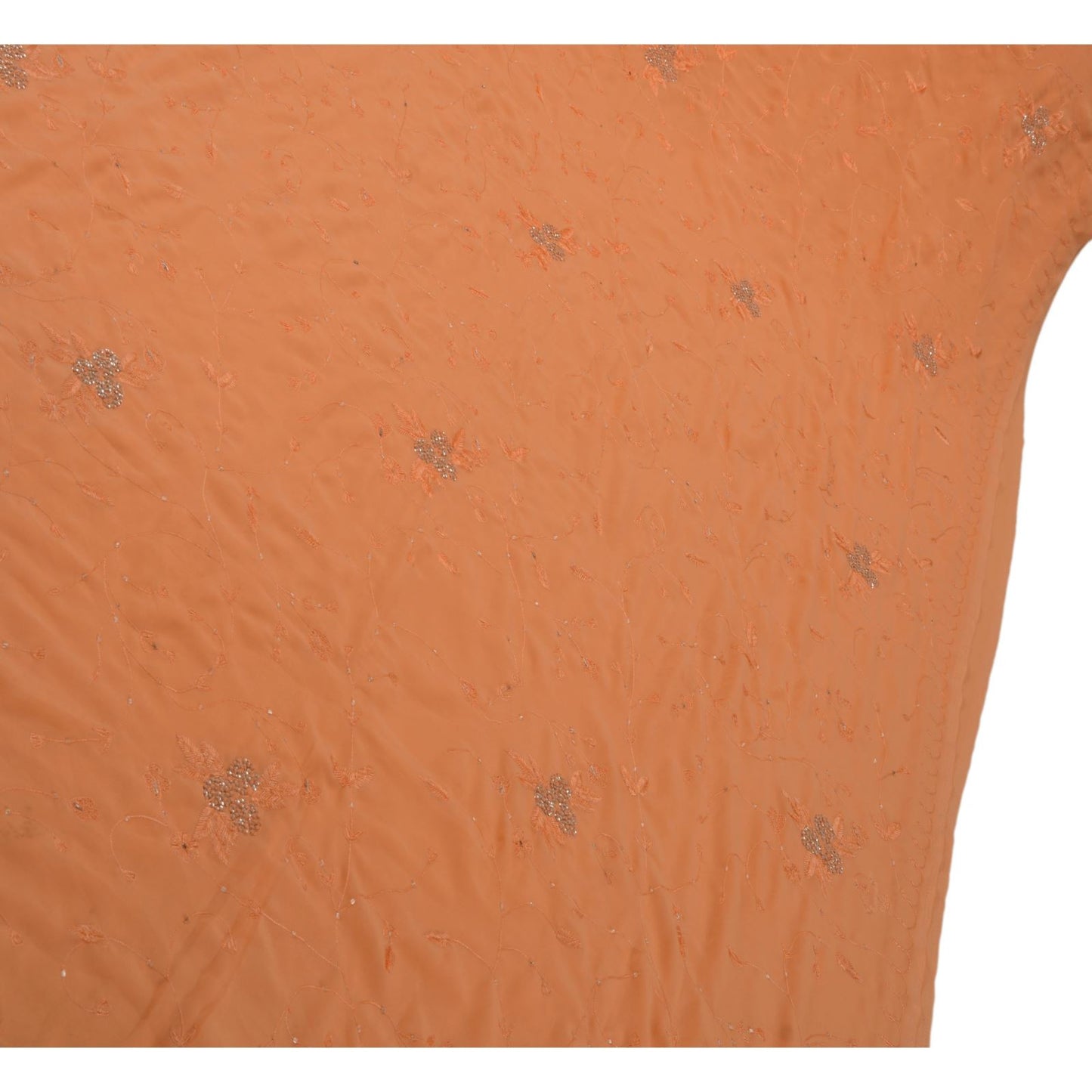 Sanskriti Vintage Indian Saree Georgette Hand Embroidery Sustainable Fabric Sari Glass Peach