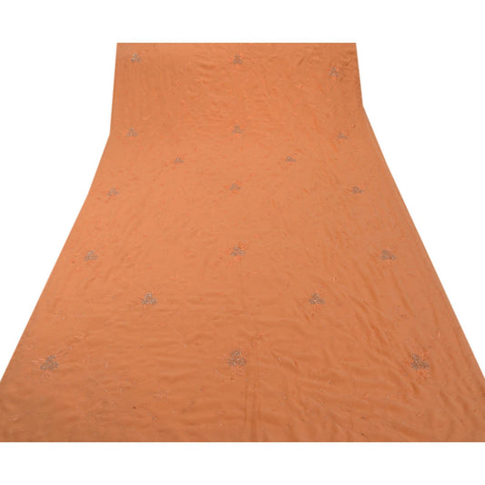 Sanskriti Vintage Indian Saree Georgette Hand Embroidery Sustainable Fabric Sari Glass Peach