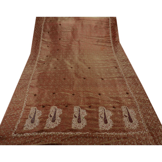 Sanskriti Vintage Antique Vintage Indian Saree Tissue Hand Embroidery Woven Sustainable Fabric Sari Zardozi
