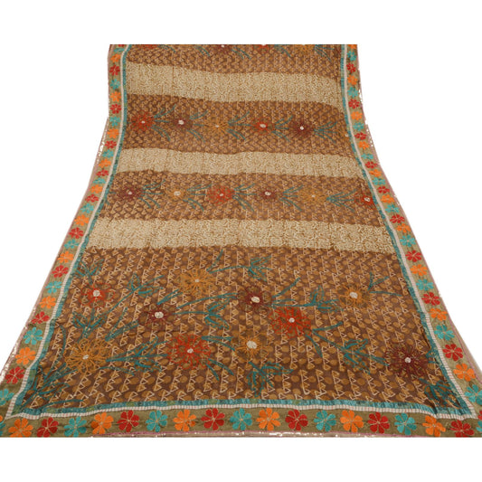 Sanskriti Vintage Indian Saree 100% Pure Georgette Silk Hand Embroidered Craft Sustainable Fabric Sari