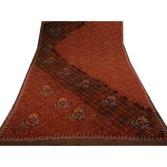 Sanskriti Vintage Antique Vintage Saree Pure Georgette Silk Hand Embroidery Sustainable Fabric Kantha Sari
