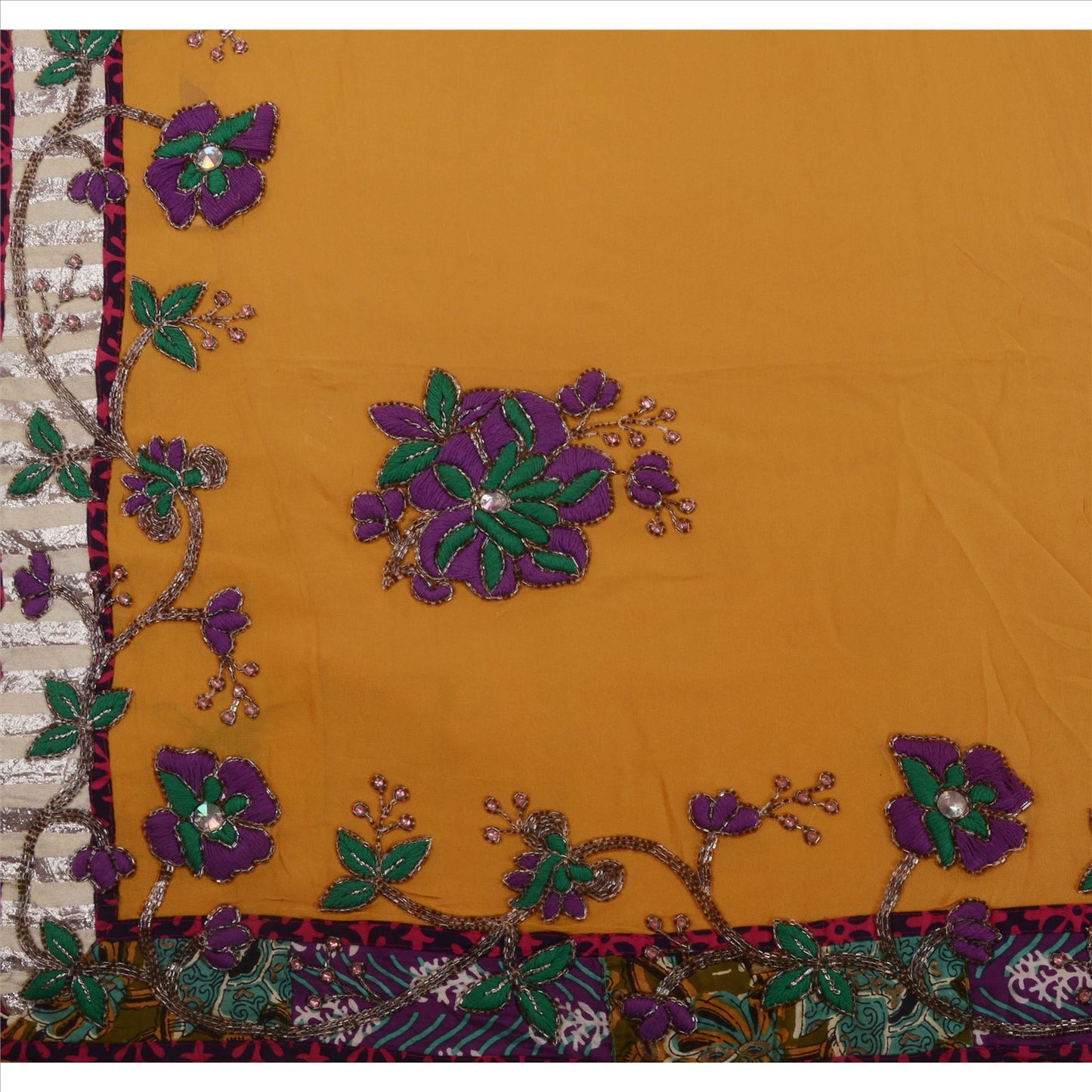 Sanskriti Vintage Indisk Sari Georgette Håndperlet Bæredygtigt Stof Etnisk Sari Glas